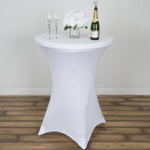 White Spandex Cocktail Table Cover Rental